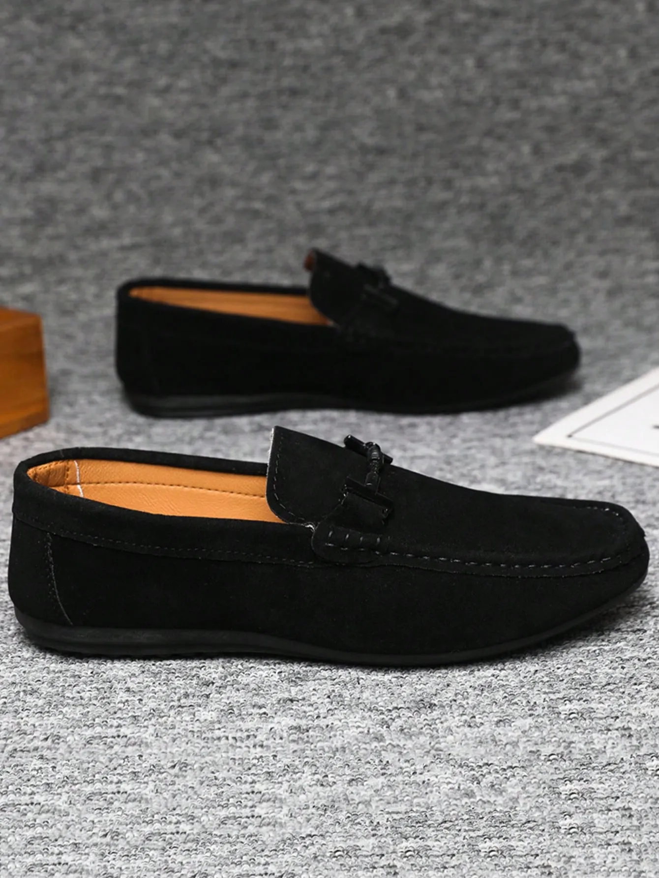 4-Season Men's Loafers New Casual Shoes Versatile Moccasins Slip-On Fabric Flats Leather Dress Shoes, Black, Runs Small By 1 Size