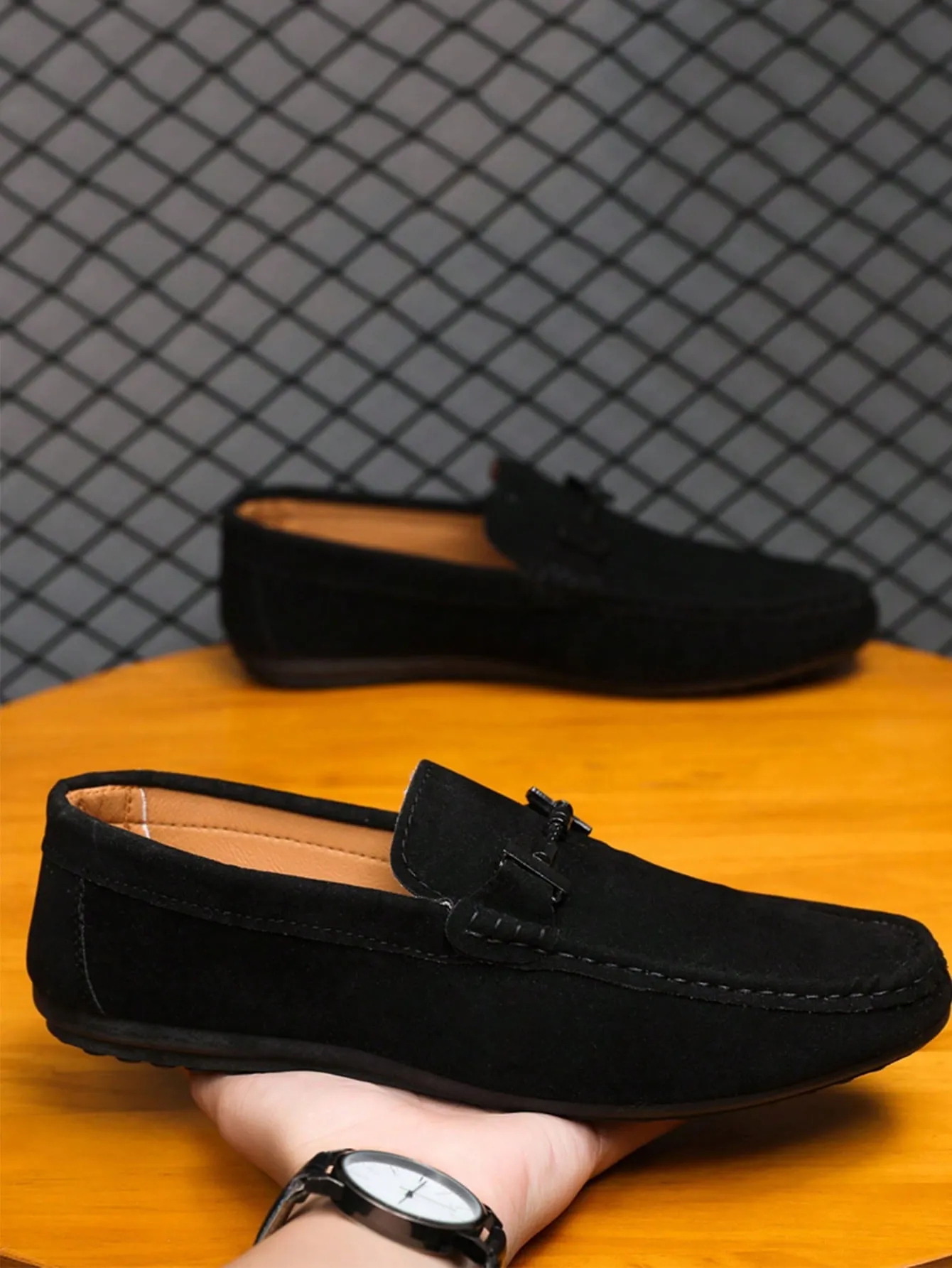 4-Season Men's Loafers New Casual Shoes Versatile Moccasins Slip-On Fabric Flats Leather Dress Shoes, Black, Runs Small By 1 Size