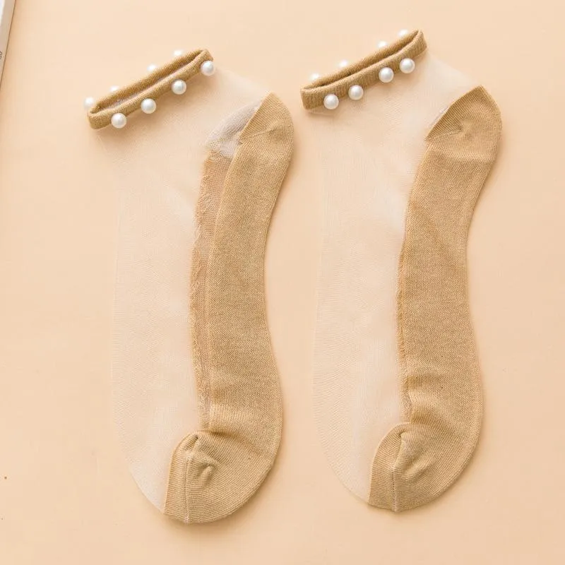 Anklet-Liked Pearl Crystal Summer Socks