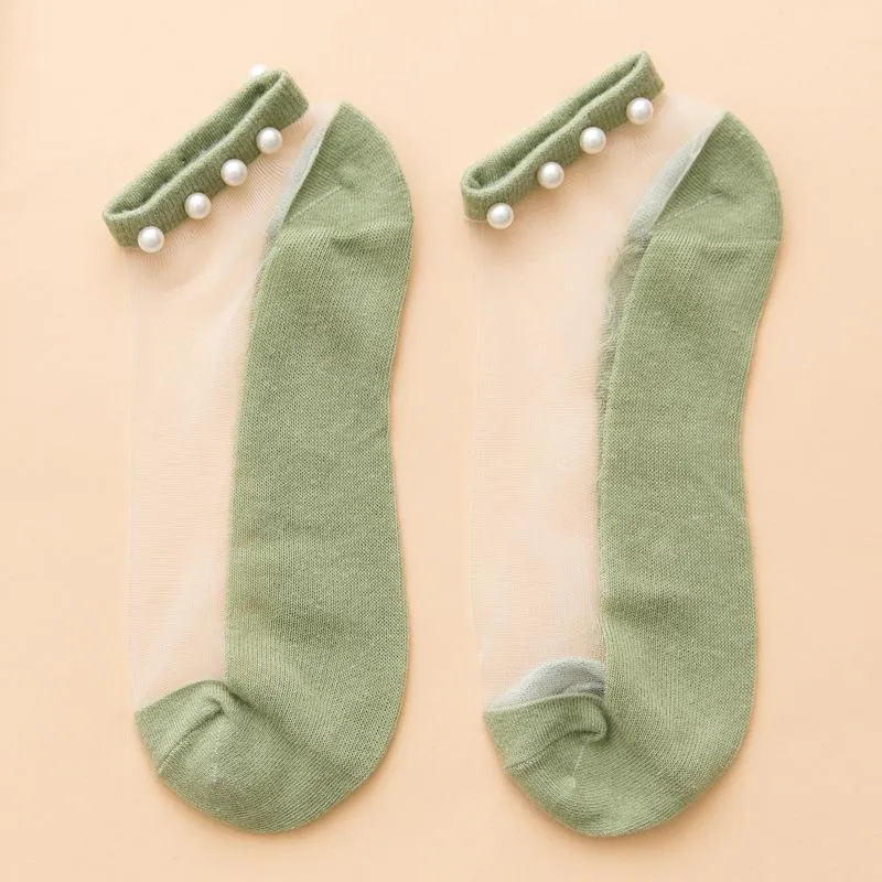 Anklet-Liked Pearl Crystal Summer Socks