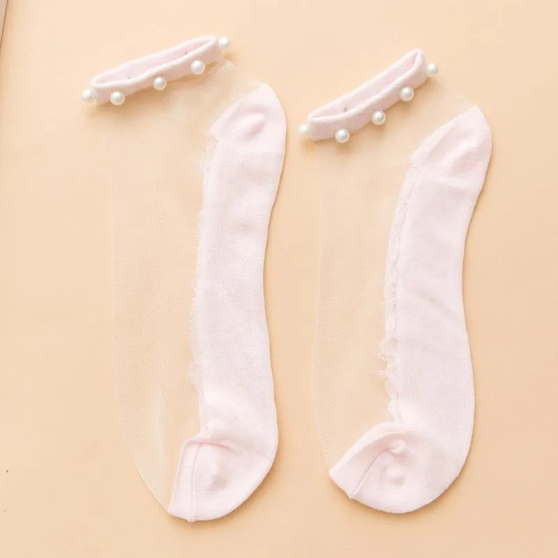 Anklet-Liked Pearl Crystal Summer Socks
