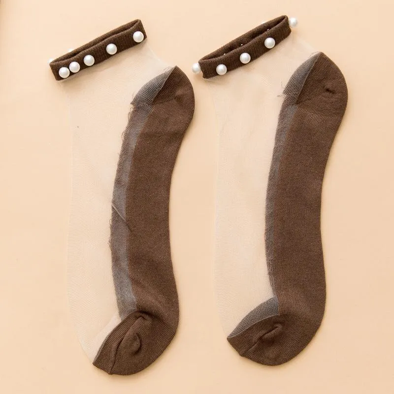 Anklet-Liked Pearl Crystal Summer Socks