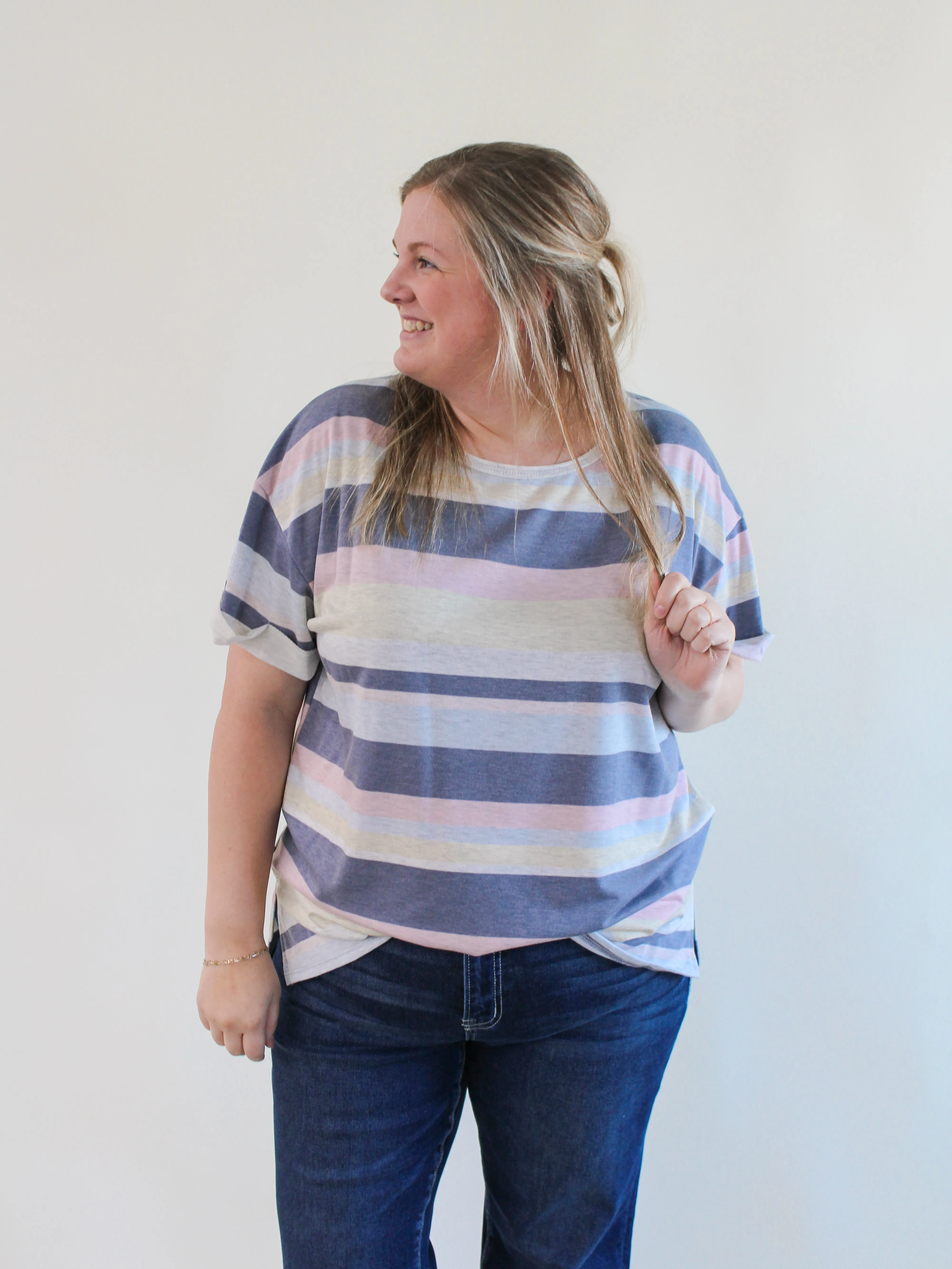 AVYN CURVY MULTI-STRIPE CASUAL TOP