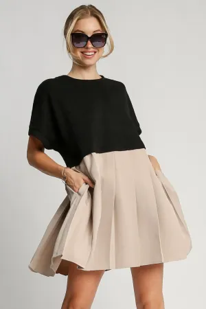 Black Full Size Round Neck Dress with Side Pockets Plus Size Casual Women Outdoor Dress