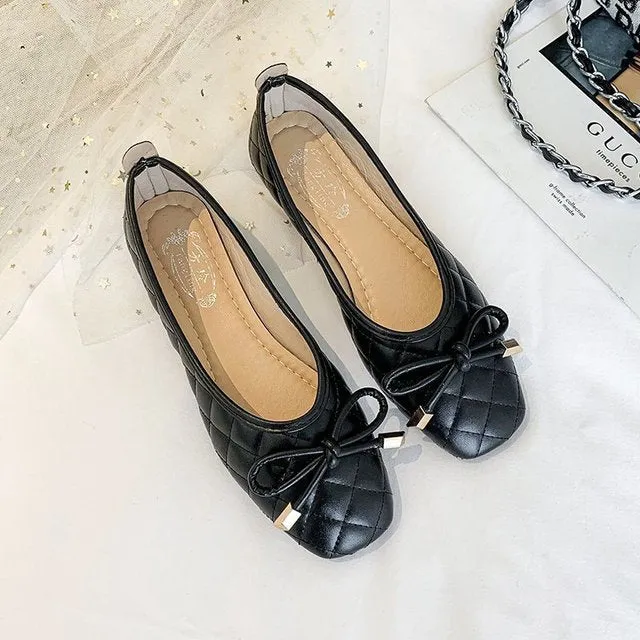 Butterfly-knot Breathable Square Toe Slip On Loafers