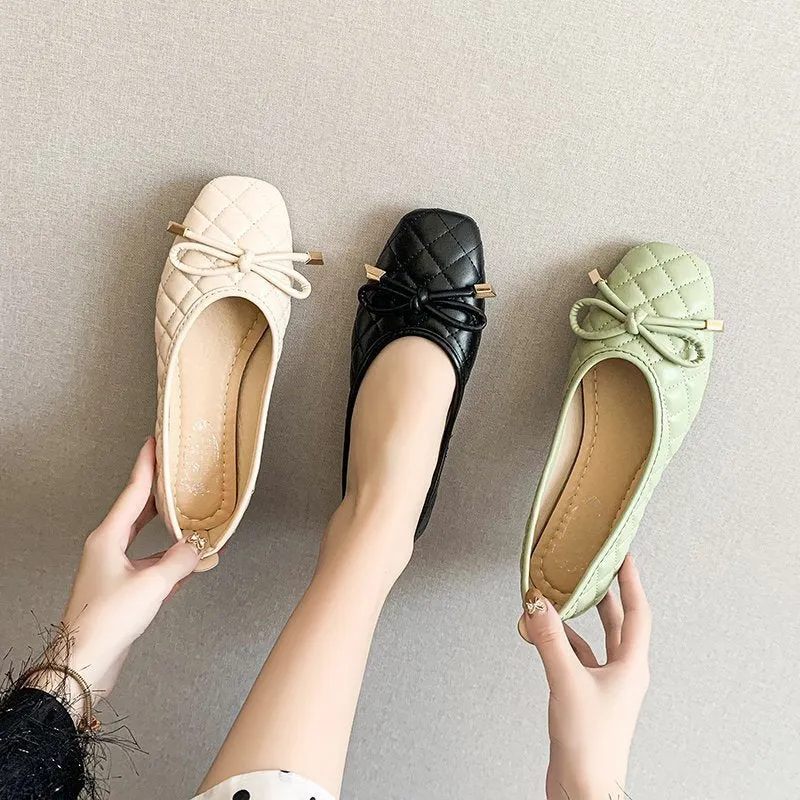 Butterfly-knot Breathable Square Toe Slip On Loafers