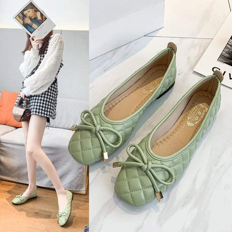 Butterfly-knot Breathable Square Toe Slip On Loafers