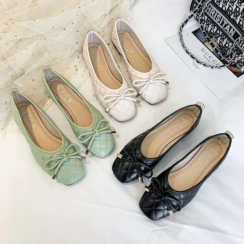 Butterfly-knot Breathable Square Toe Slip On Loafers