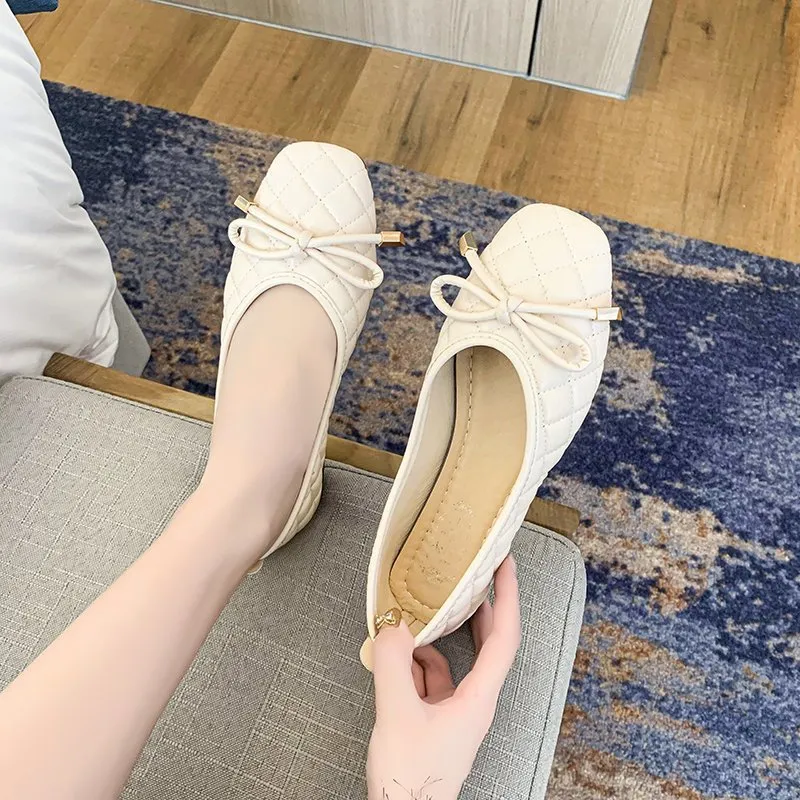 Butterfly-knot Breathable Square Toe Slip On Loafers