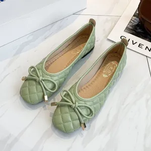 Butterfly-knot Breathable Square Toe Slip On Loafers