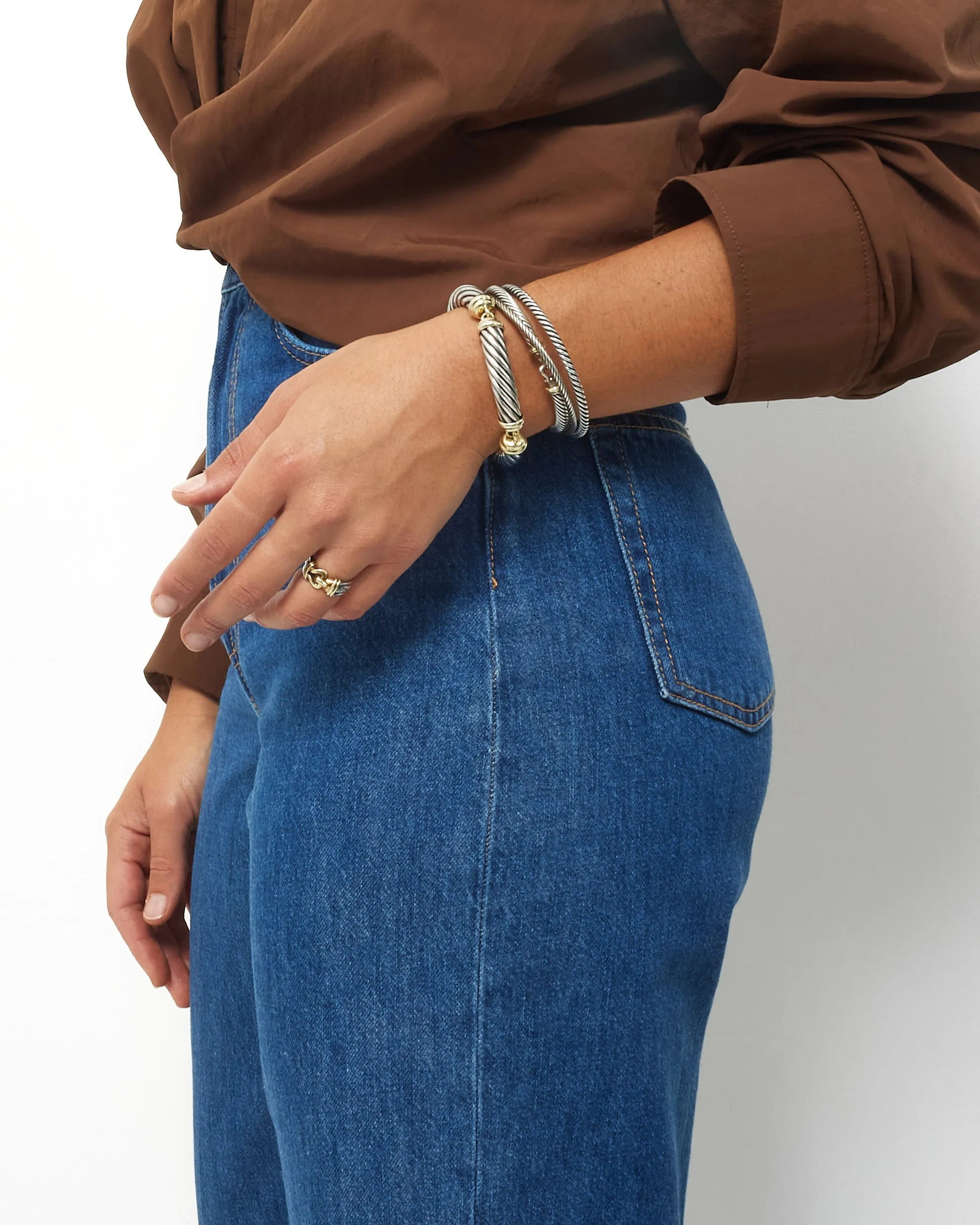 David Yurman Sterling Silver Sculpted Cable Thin Bangle Bracelet - M