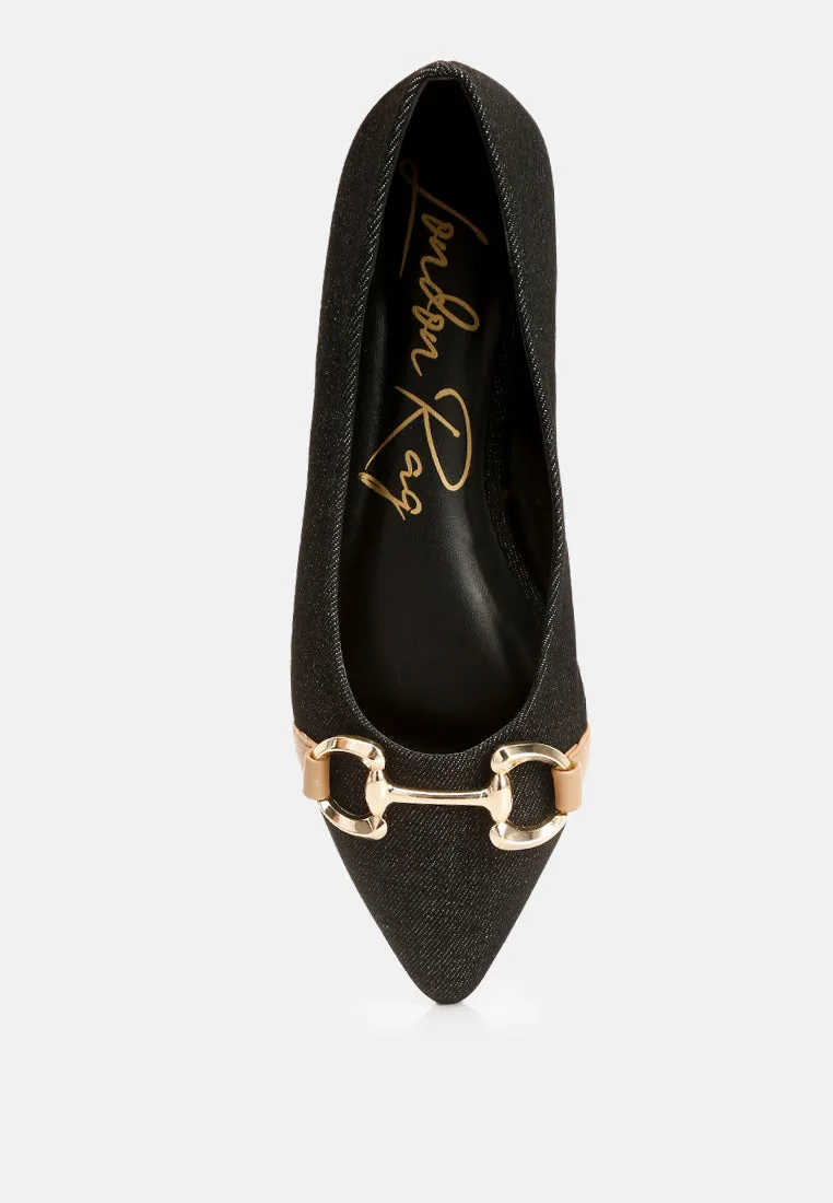 Denim Horsebit Detail Ballet Flats