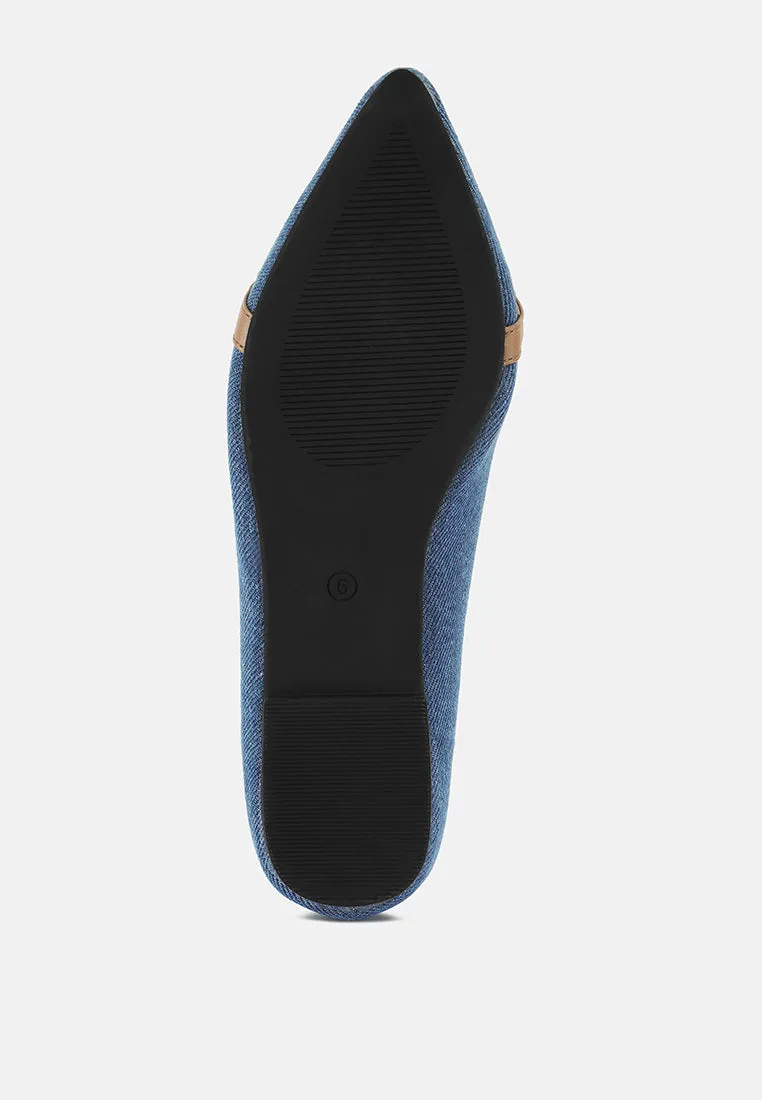 Denim Horsebit Detail Ballet Flats
