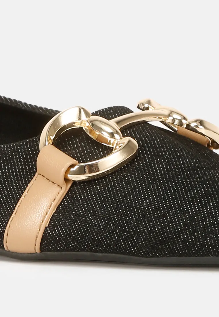 Denim Horsebit Detail Ballet Flats