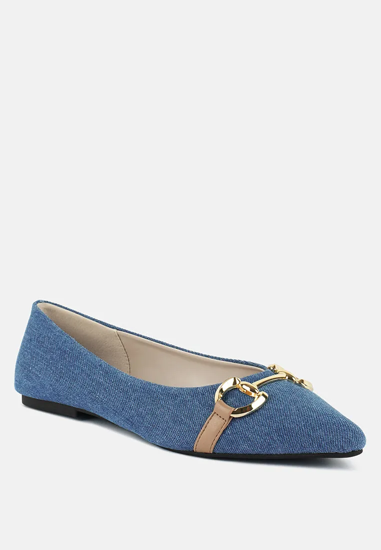 Denim Horsebit Detail Ballet Flats
