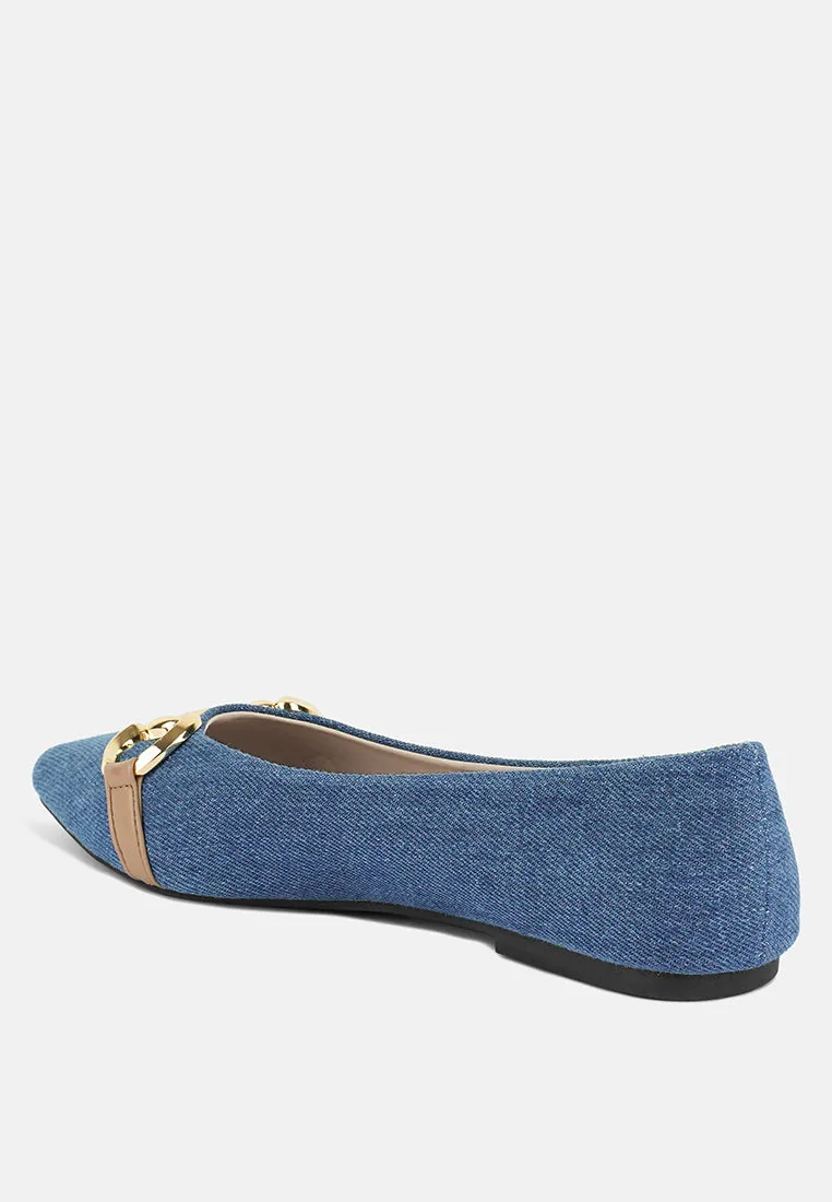 Denim Horsebit Detail Ballet Flats