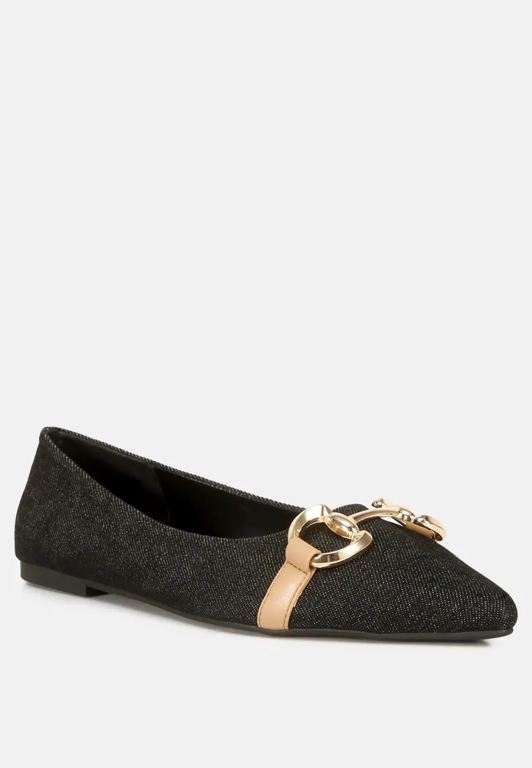 Denim Horsebit Detail Ballet Flats