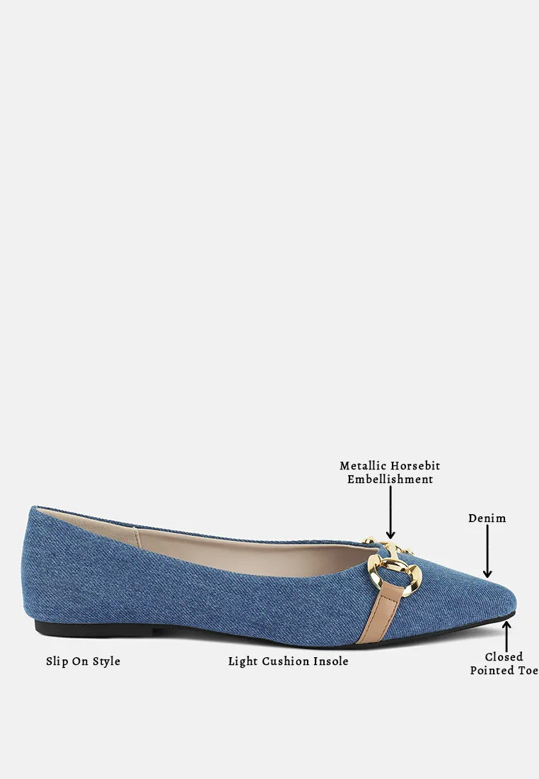 Denim Horsebit Detail Ballet Flats