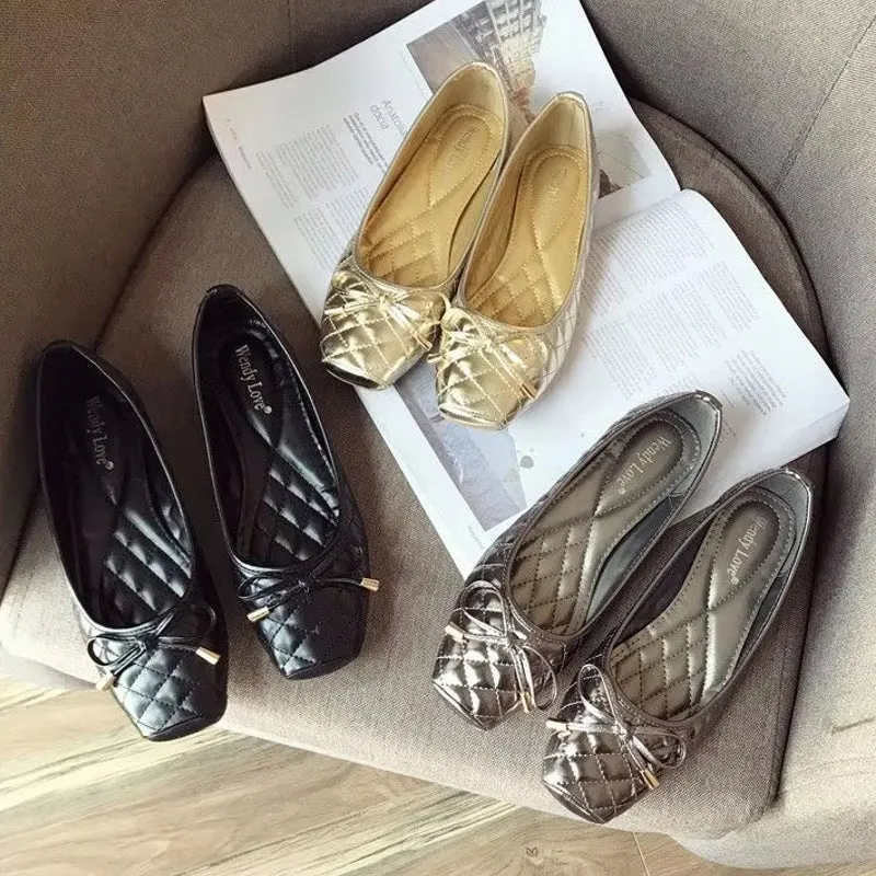 Fashion Ballet Flats Gold Soft Ladies Shoes