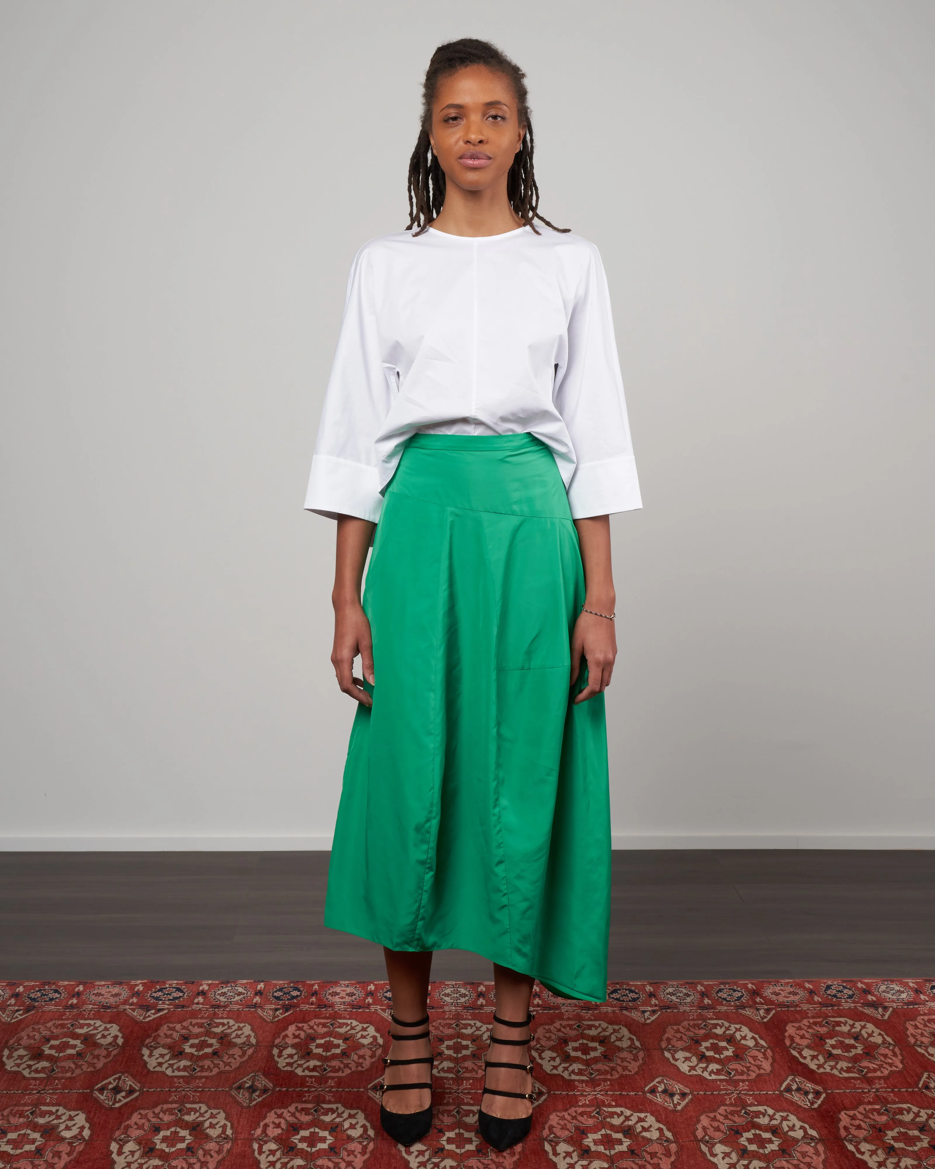italian sporty nylon asymmetrical balloon skirt - jadeite green