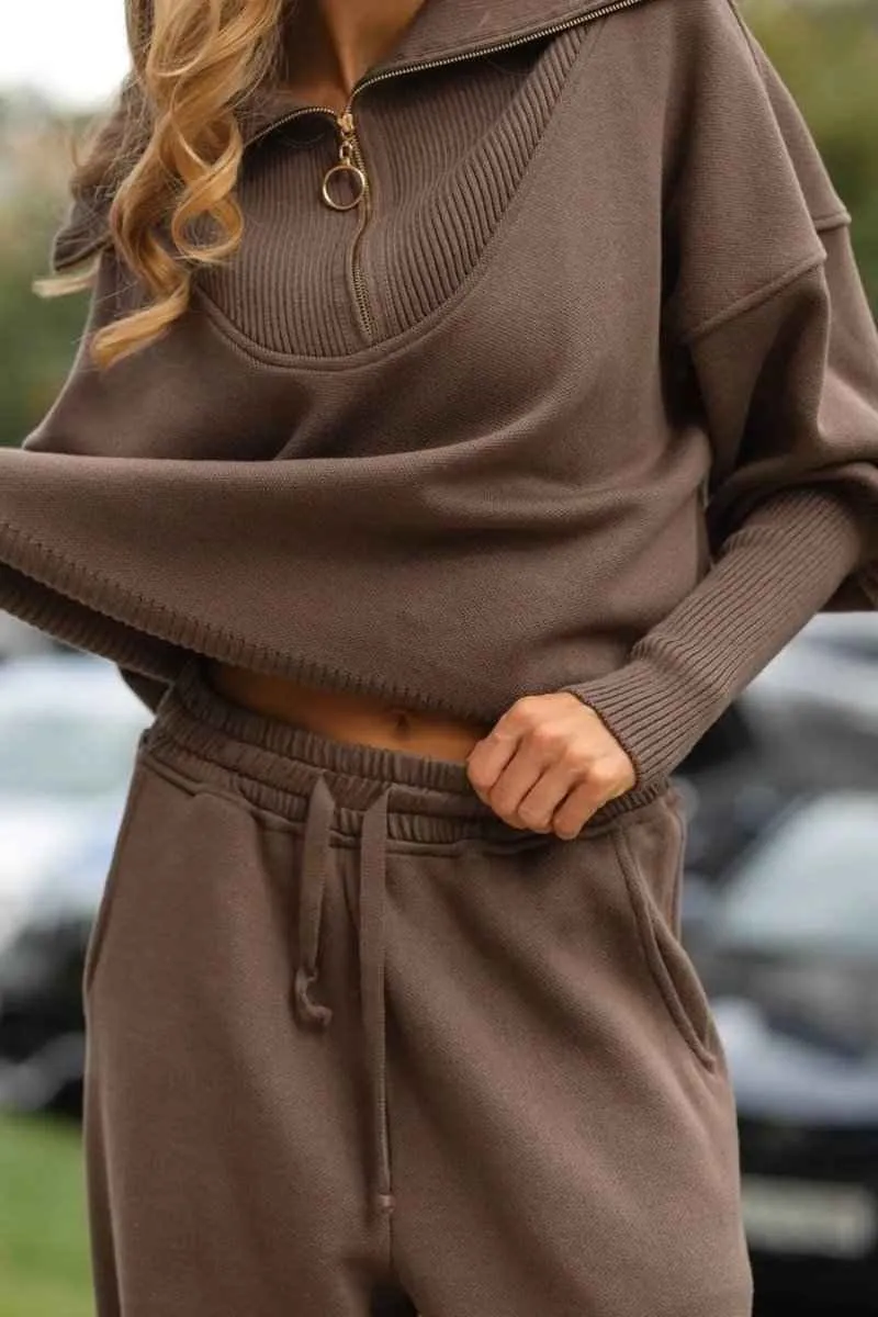 Lounge Suit - Women's Polyester Zipper Top & Drawstring Pants - Active & Comfy