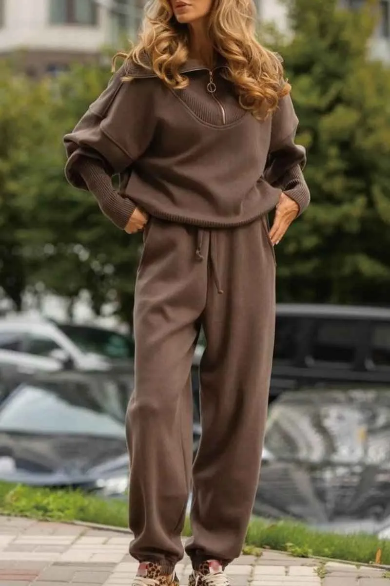 Lounge Suit - Women's Polyester Zipper Top & Drawstring Pants - Active & Comfy
