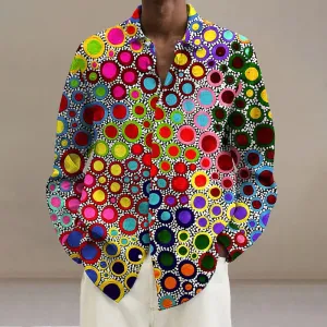 Men's Vintage Multicolor Circle Art Print Long Sleeve Shirt