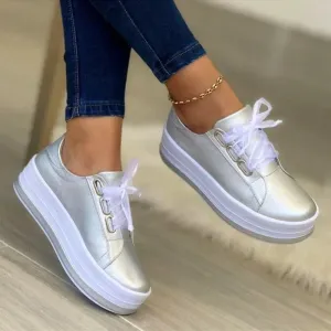 New Brand Sports Shoes Women Vulcanized Shoes Outdoor Platform Casual Shoes Female Leather Fashion Sneakers Woman Wedge Flats