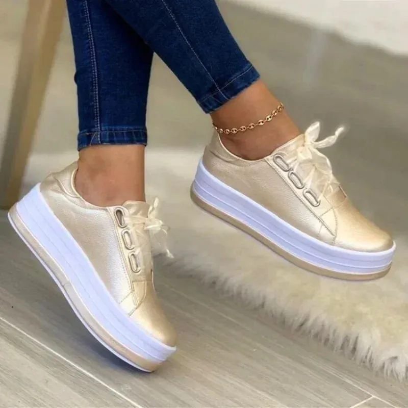 New Brand Sports Shoes Women Vulcanized Shoes Outdoor Platform Casual Shoes Female Leather Fashion Sneakers Woman Wedge Flats