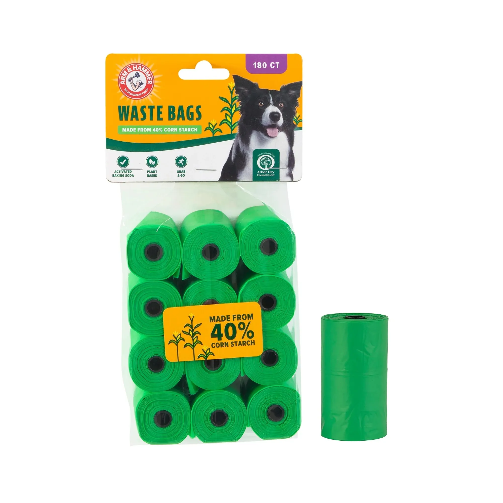 Plant Based Dog Waste Bags Natural Odor Control with Activated Baking Soda Refills, 9" X 14", 180 Count