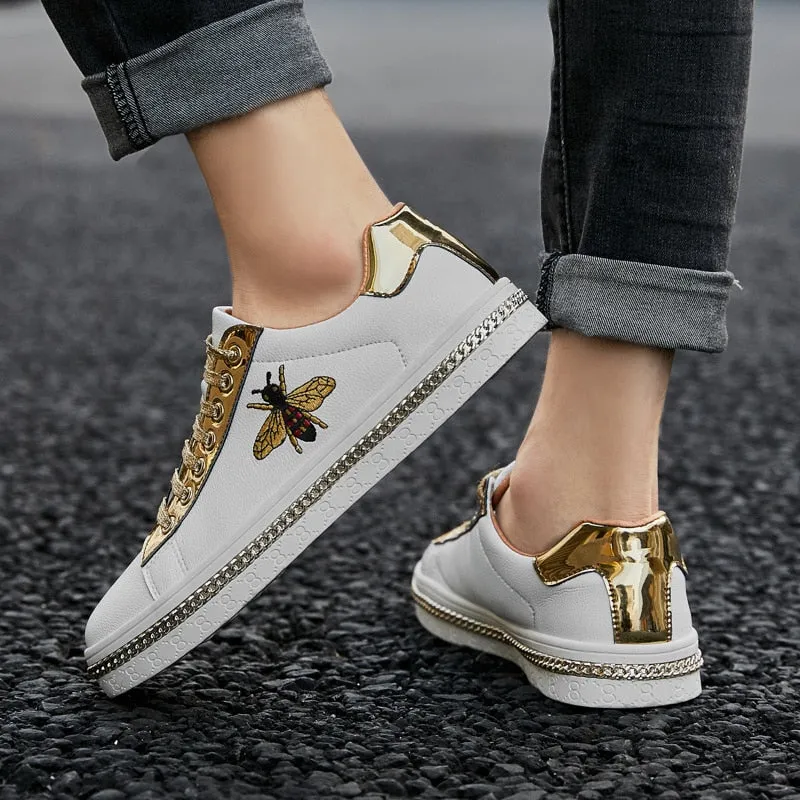 SHOES LUXURY GOLDEN OUTDOOR LOW FLATS WOMEN CASUAL LEATHER SHOES COUPLE GLITTER SNEAKERS WINTER SHOES