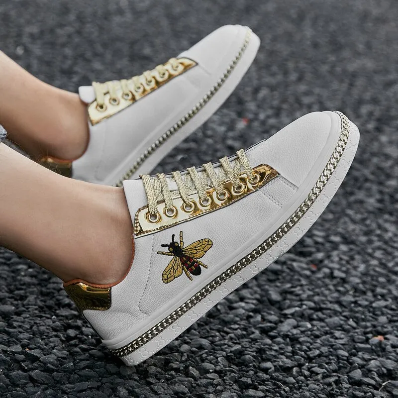 SHOES LUXURY GOLDEN OUTDOOR LOW FLATS WOMEN CASUAL LEATHER SHOES COUPLE GLITTER SNEAKERS WINTER SHOES