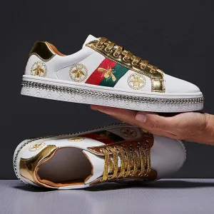SHOES LUXURY GOLDEN OUTDOOR LOW FLATS WOMEN CASUAL LEATHER SHOES COUPLE GLITTER SNEAKERS WINTER SHOES