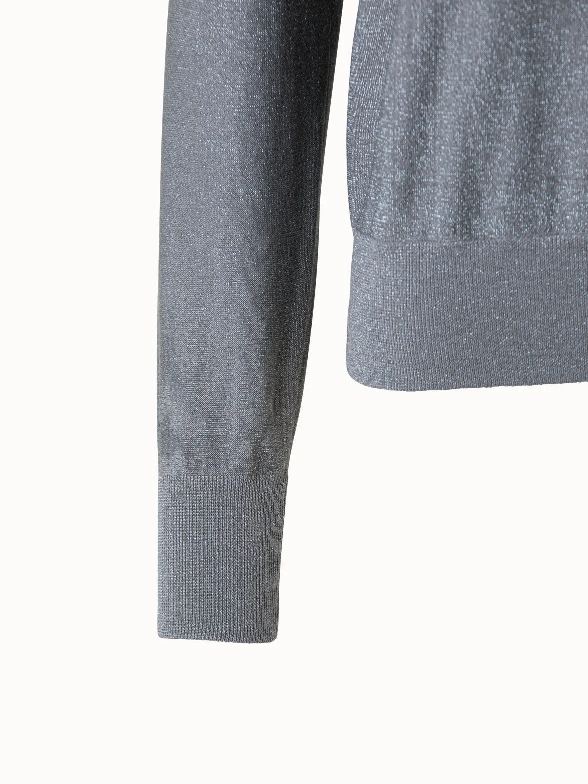 Silk Lurex Cowl Neck Knit Pullover