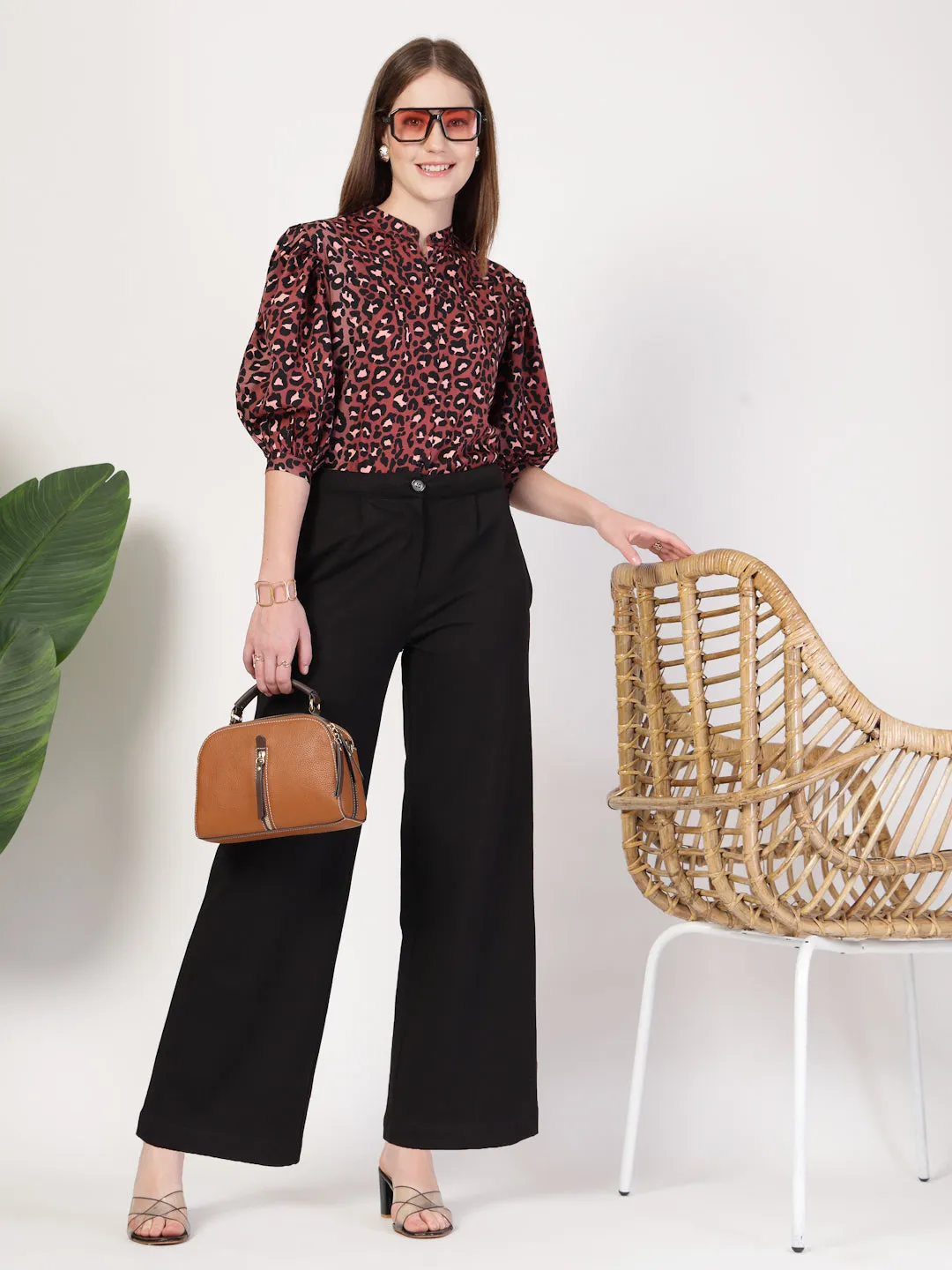 Style Quotient Women Rust Multi Printed Regular Fit Semi Formal Polyester Shirt