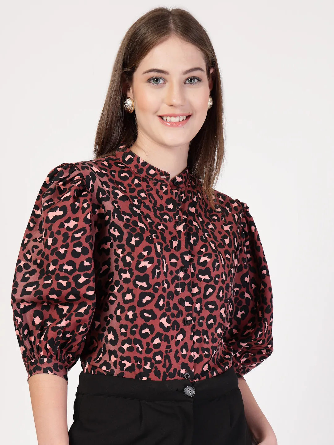 Style Quotient Women Rust Multi Printed Regular Fit Semi Formal Polyester Shirt