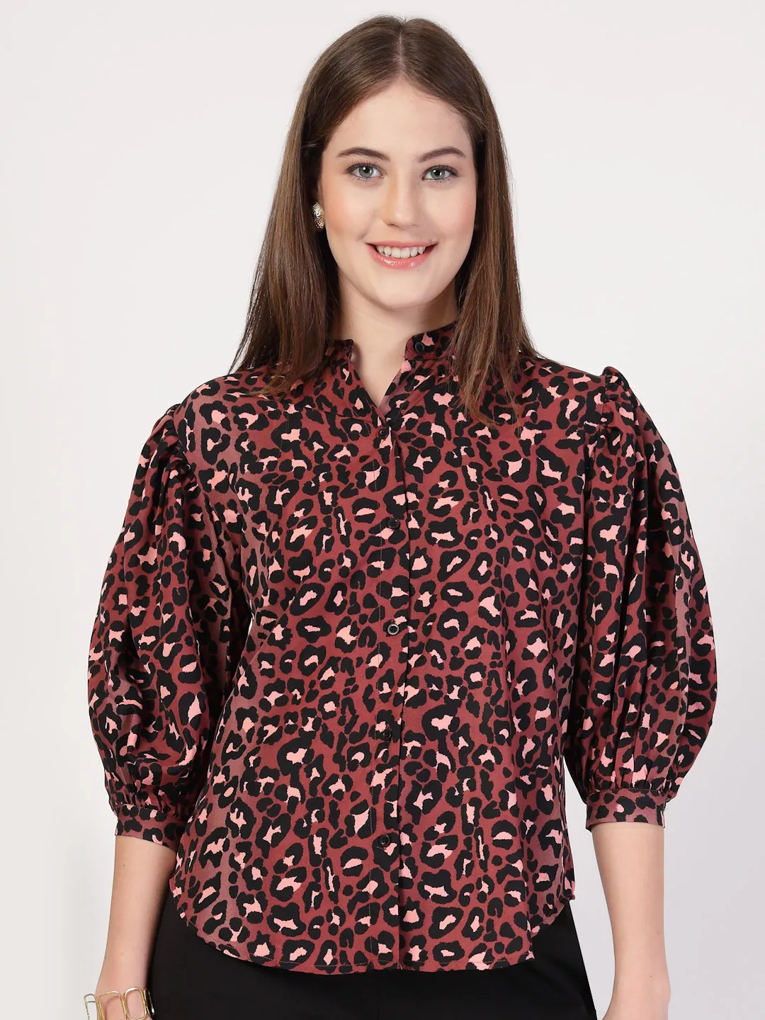 Style Quotient Women Rust Multi Printed Regular Fit Semi Formal Polyester Shirt