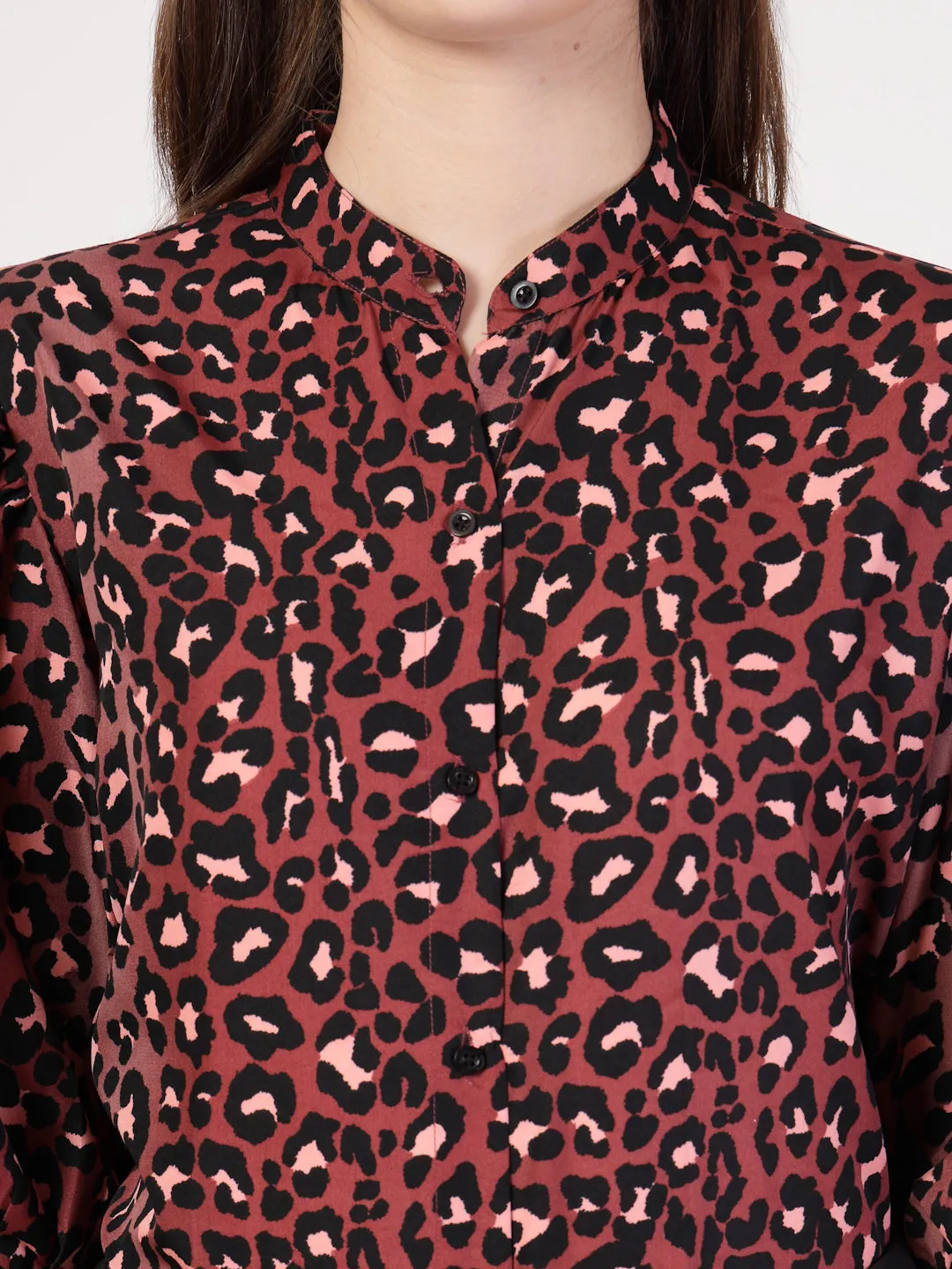 Style Quotient Women Rust Multi Printed Regular Fit Semi Formal Polyester Shirt