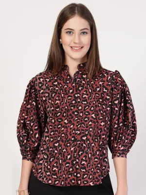 Style Quotient Women Rust Multi Printed Regular Fit Semi Formal Polyester Shirt