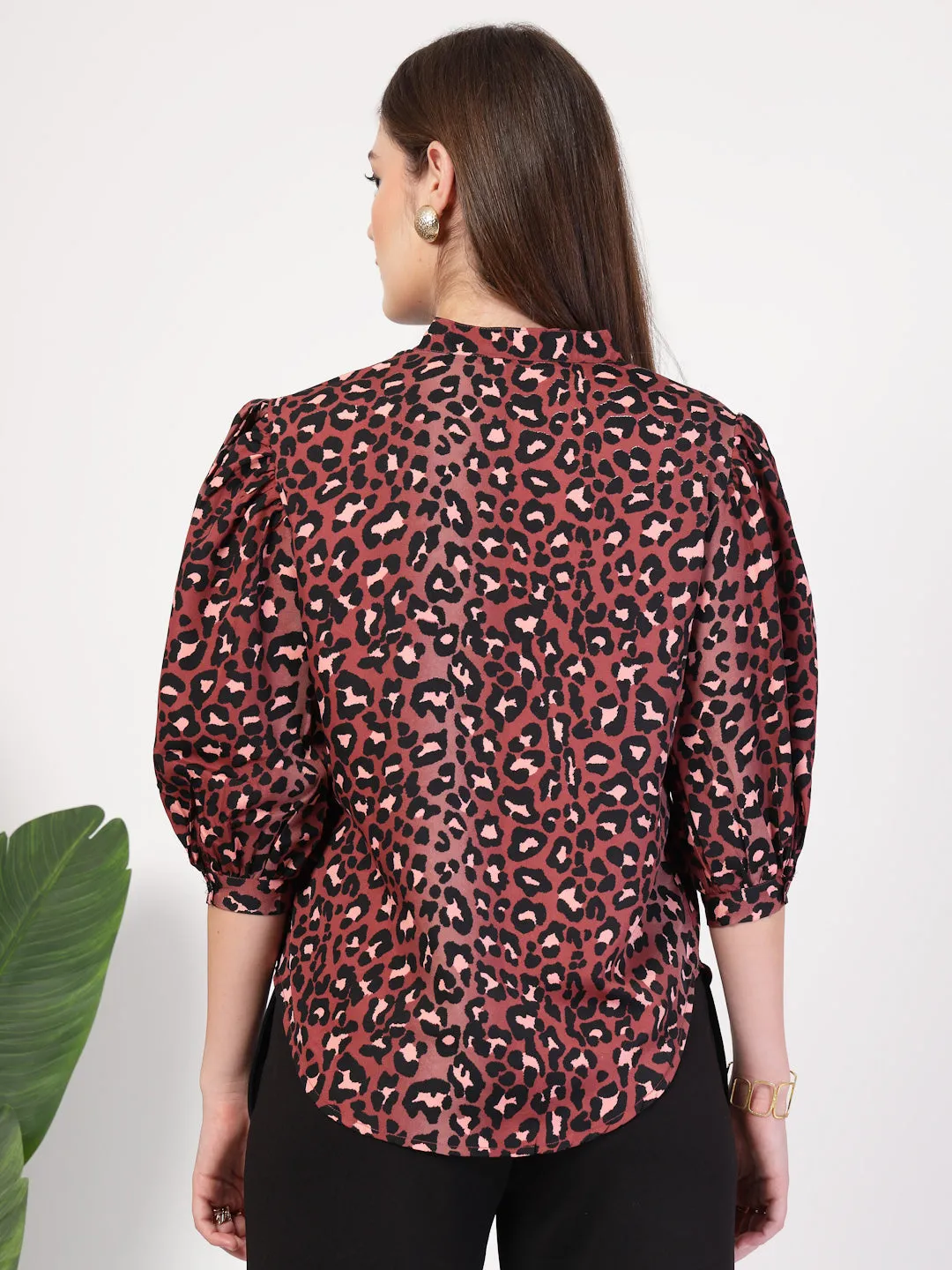Style Quotient Women Rust Multi Printed Regular Fit Semi Formal Polyester Shirt