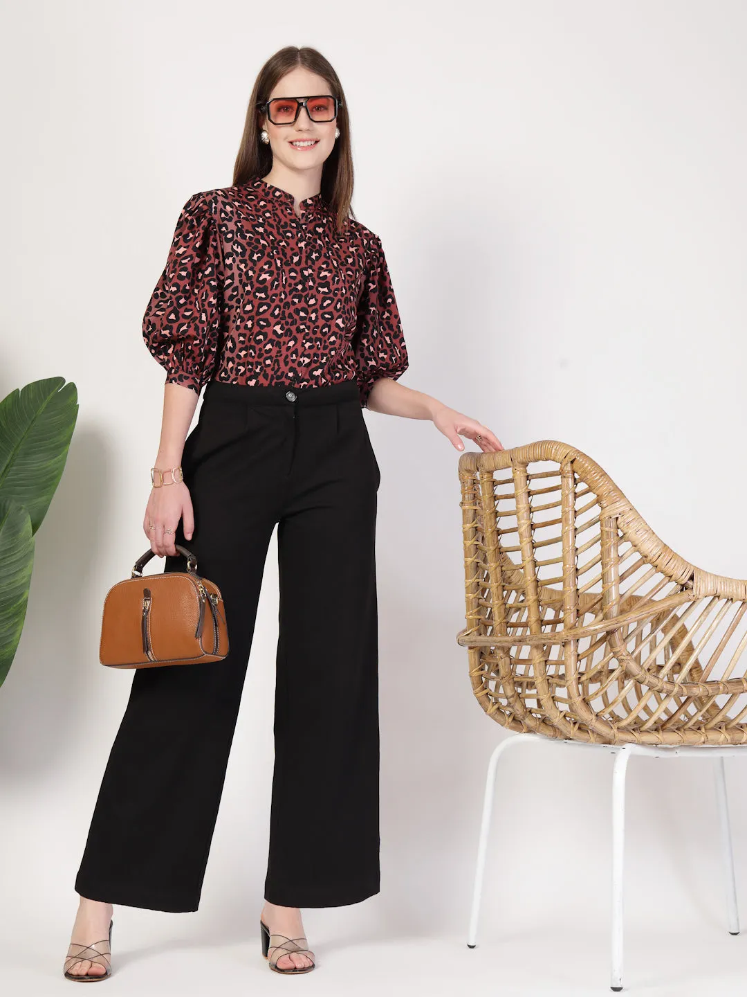 Style Quotient Women Rust Multi Printed Regular Fit Semi Formal Polyester Shirt