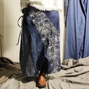 Temperament Commute Retro Half-length Stitching Blue Long Skirt Skirt