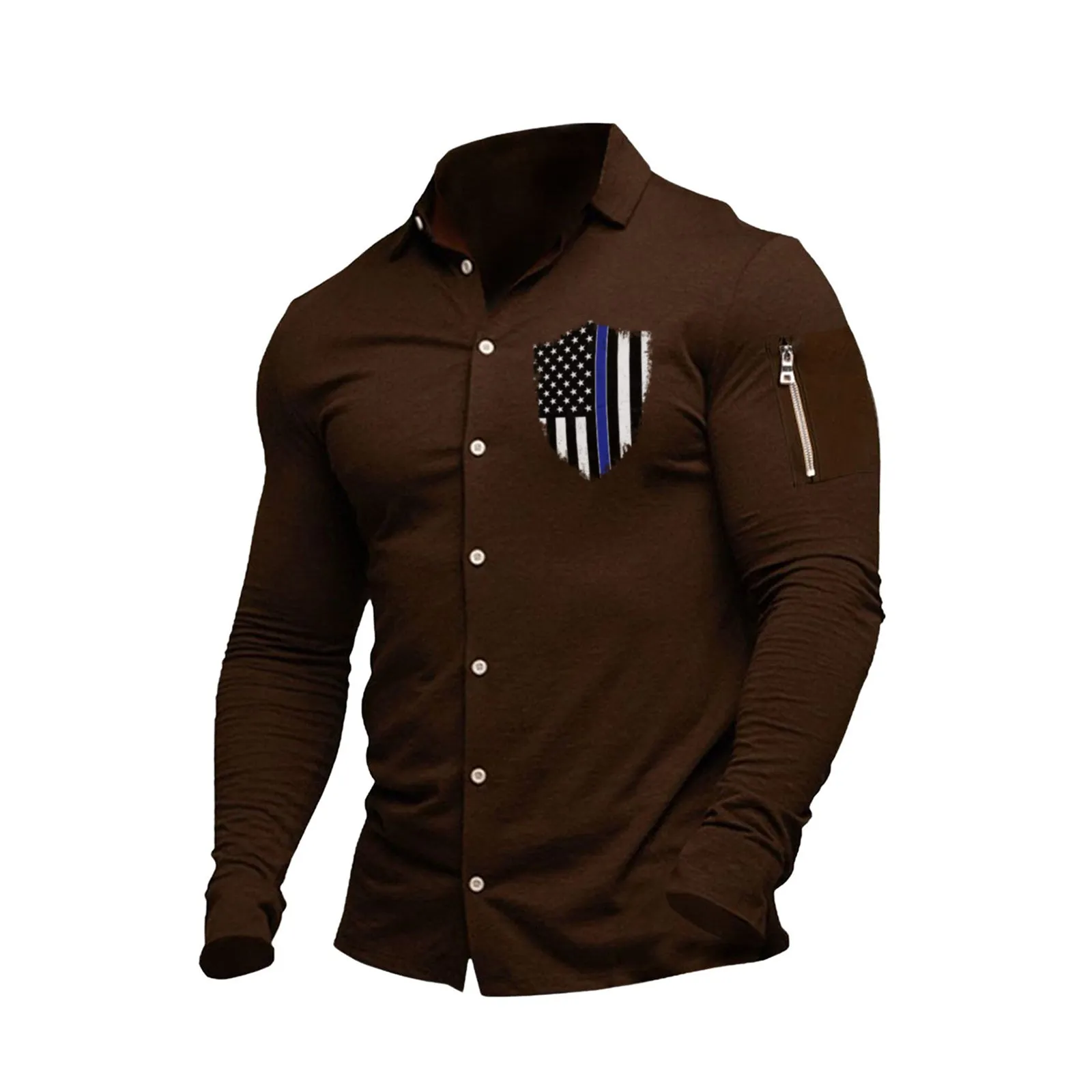 USA FLAG SHIELD ZIPPER POCKET GRAPHIC SHIRT