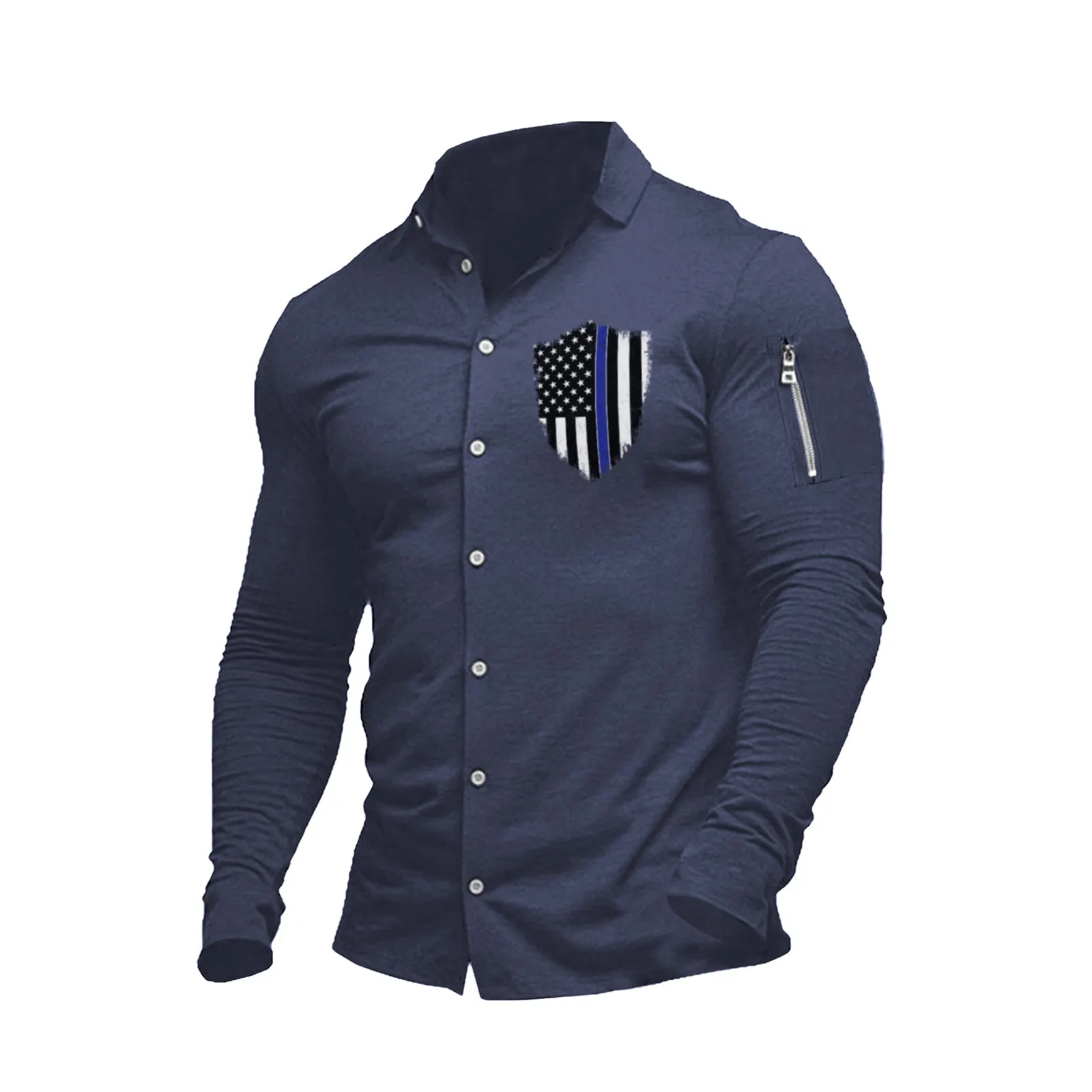 USA FLAG SHIELD ZIPPER POCKET GRAPHIC SHIRT