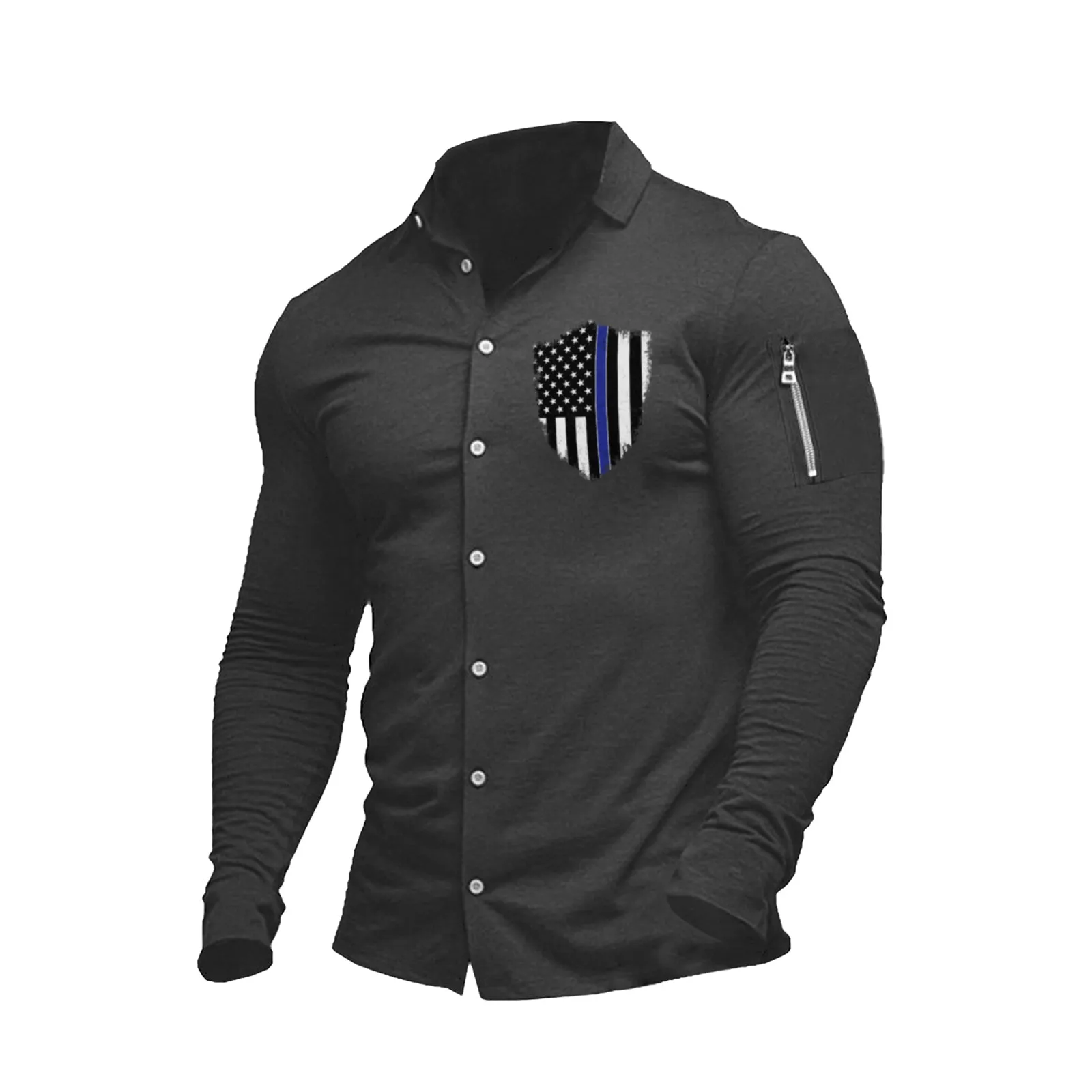 USA FLAG SHIELD ZIPPER POCKET GRAPHIC SHIRT