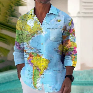 Vintage Map Multicolor Long-Sleeved Shirt 2407002067
