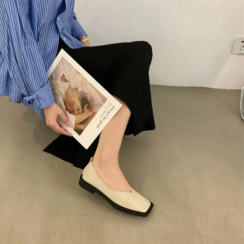woloong Spring New Flat Shoes Square Toe Square Toe Shallow Mouth Slip on Loafers Ladies Casual Shoes Zapatos Size35-43