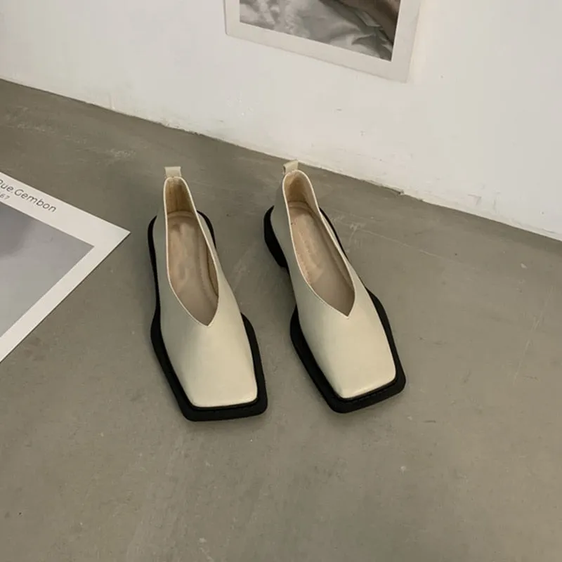 woloong Spring New Flat Shoes Square Toe Square Toe Shallow Mouth Slip on Loafers Ladies Casual Shoes Zapatos Size35-43