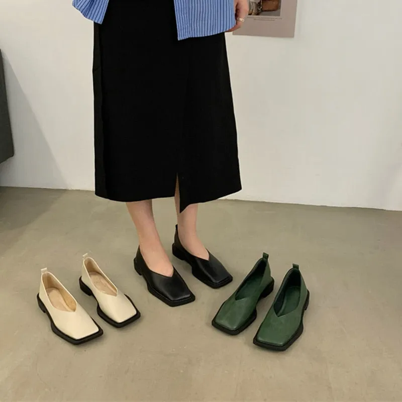 woloong Spring New Flat Shoes Square Toe Square Toe Shallow Mouth Slip on Loafers Ladies Casual Shoes Zapatos Size35-43