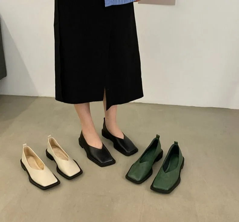 woloong Spring New Flat Shoes Square Toe Square Toe Shallow Mouth Slip on Loafers Ladies Casual Shoes Zapatos Size35-43